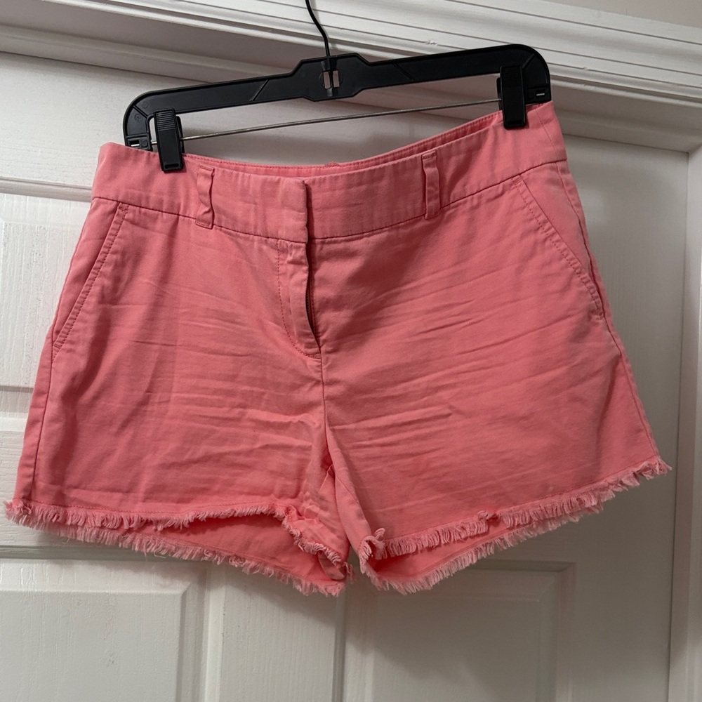 LOFT High Waist Coral Frayed Hem Shorts